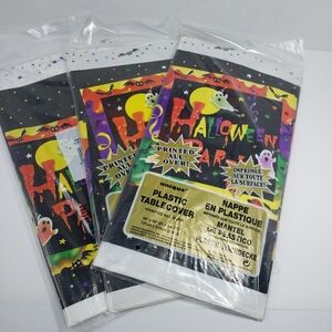 Vtg Unigue Industries Inc Ghost Party 90s 54'x84' Plastic Halloween Tablecloths